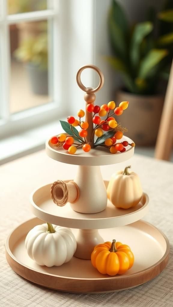 Tiered tray vignette with thrifted Dollar Tree finds