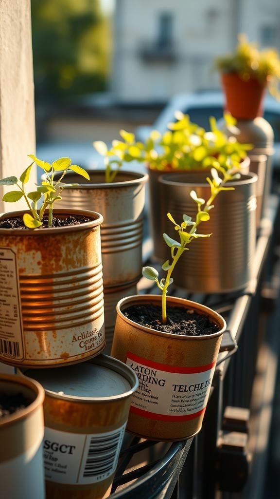 Tin can planters with a rustic edge