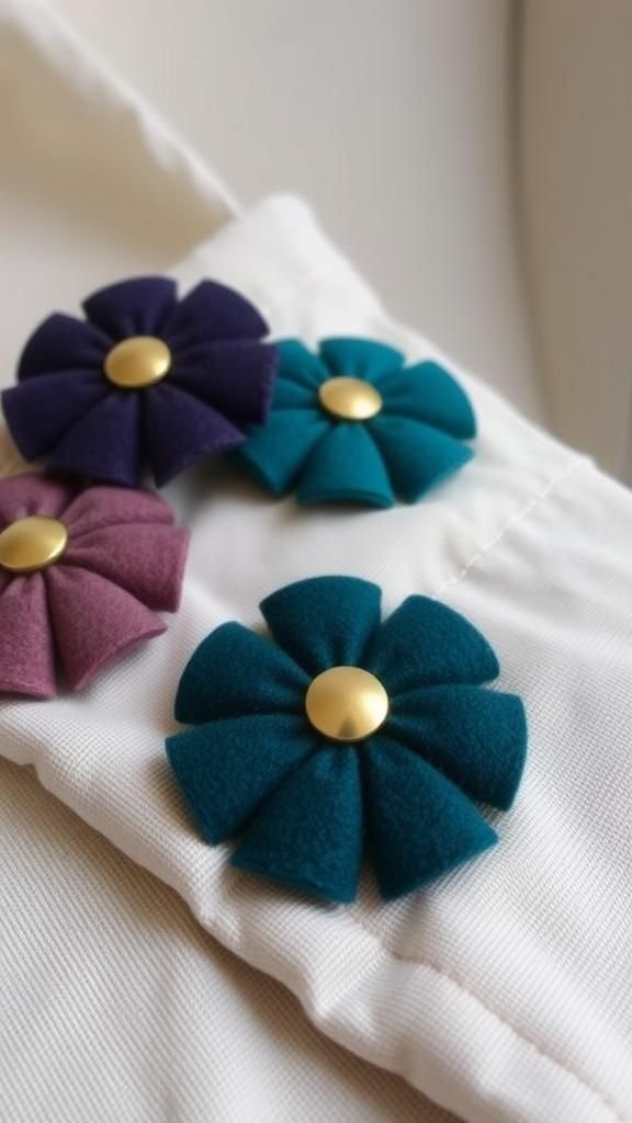 Elegant felt brooches with brass pinbacks
