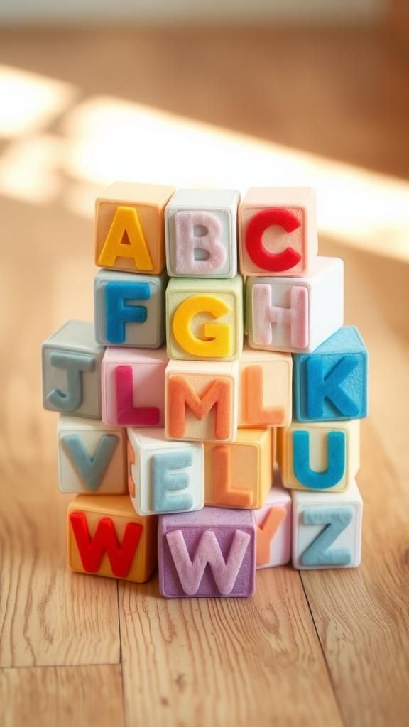 Felt alphabet blocks for tactile learning play