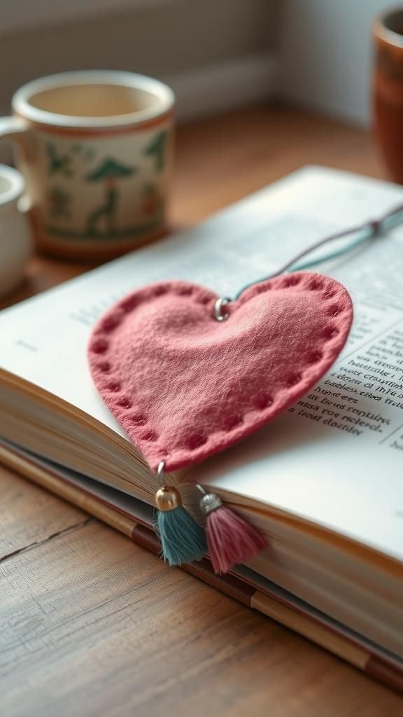 Fuzzy heart bookmarks with tassel and charm
