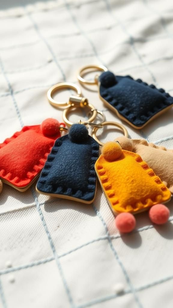 Whimsical felt keychains with tiny pom details