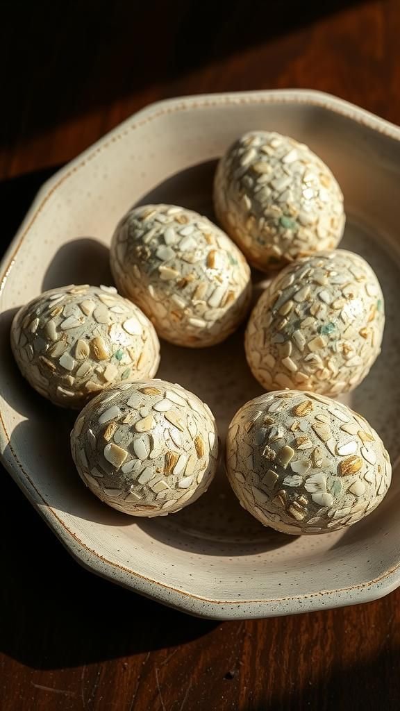 Mosaic eggs using crushed shell pieces for texture