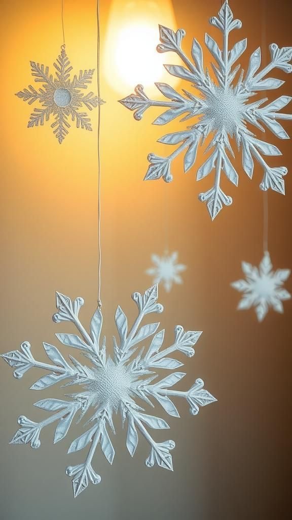 Layered paper snowflakes with depth and shadow play