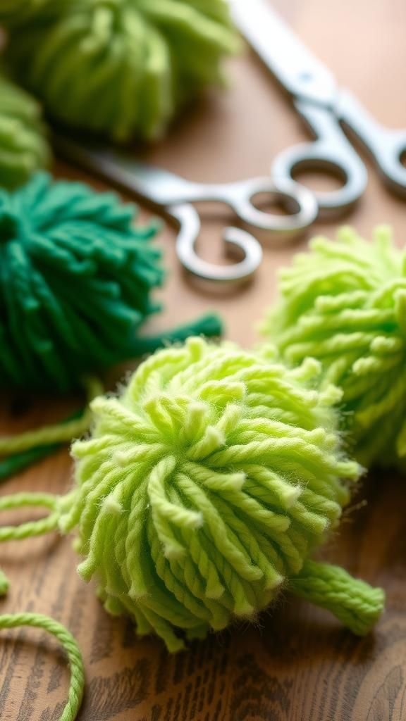 Pom-pom shamrocks with fluffy, playful texture