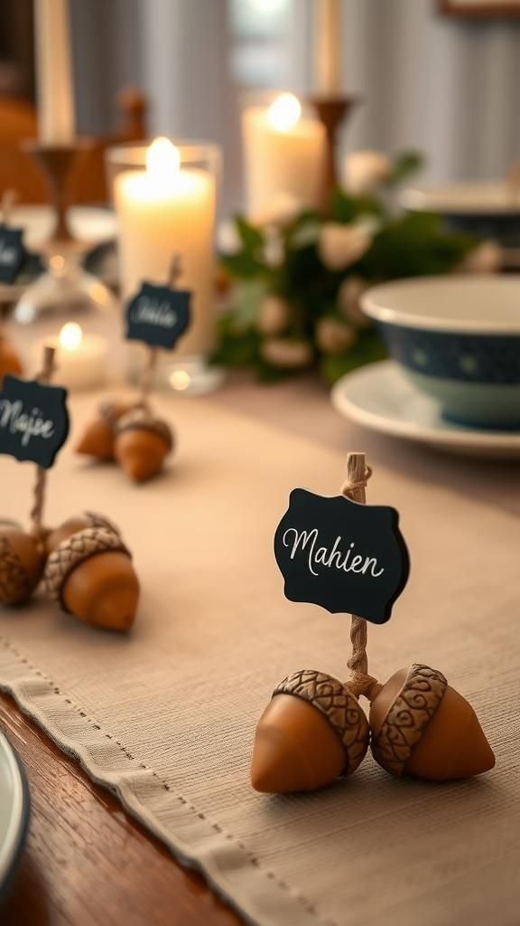 Chalkboard acorn place holders with tiny notes