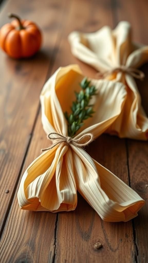 Corn husk napkin holders with a rustic air