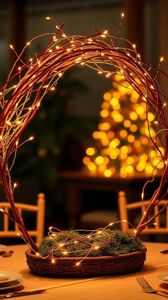 LED-lit twig arch to frame the centerpiece
