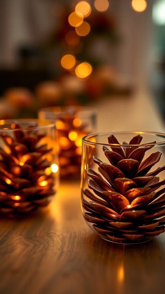 Pinecone votives that glow with soft light