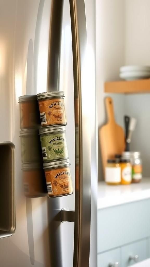 Magnetic spice tins that cling to fridge sides