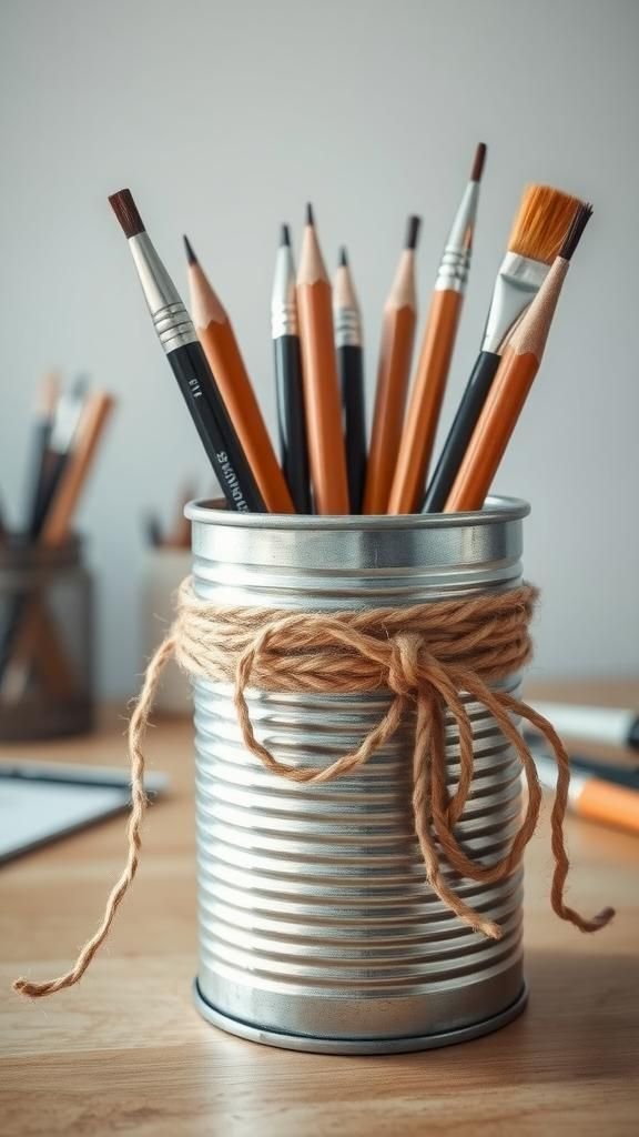 Pencil holder with wrapped twine and texture