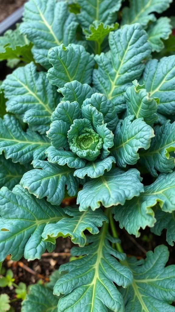 Close-up of vibrant green kale leaves.