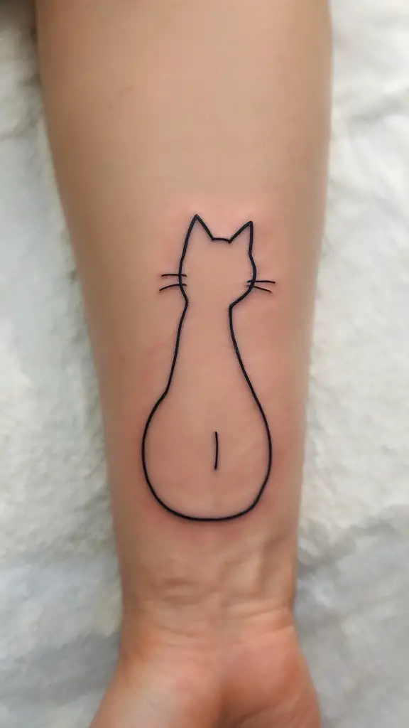 Minimalistic abstract cat tattoo design.