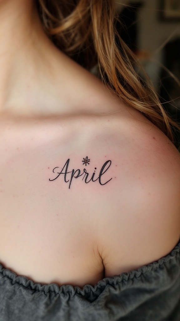 A tattoo featuring the name 'April' on a person's shoulder.