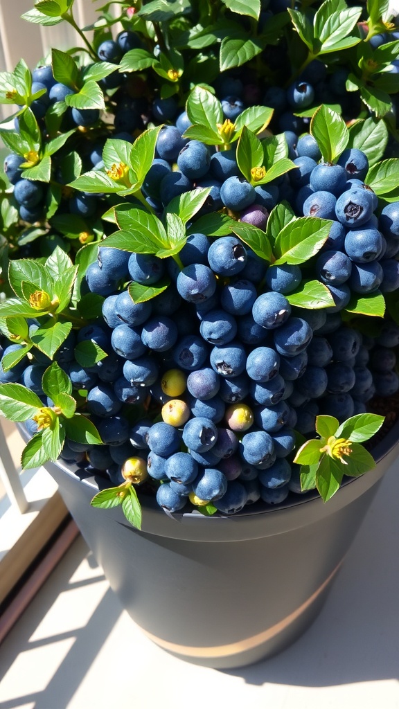 A pot of ripe blueberries bursting with color and freshness