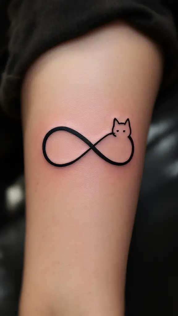Infinity cat tattoo design featuring a cat curled within an infinity symbol.
