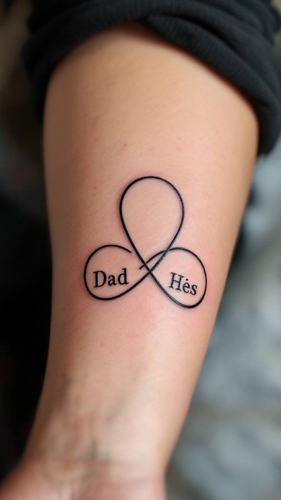 Infinity symbol tattoo with the word Dad and a stylized letter H