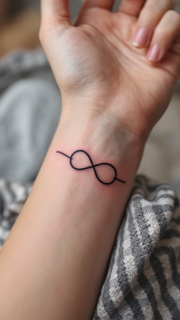 A minimalist infinity tattoo on a wrist.