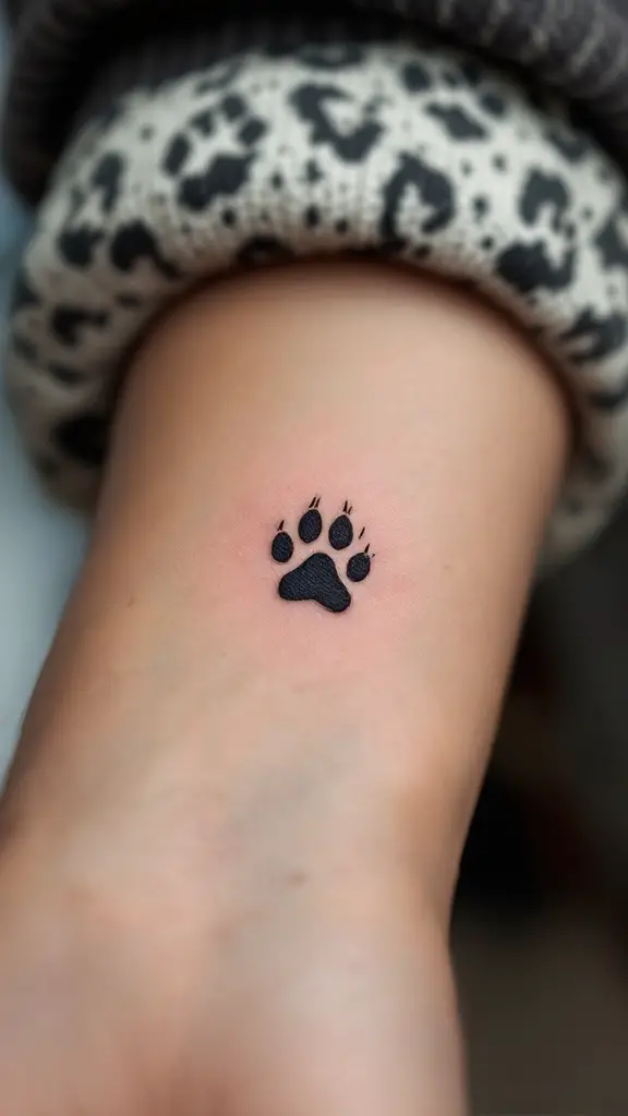 Small black paw print tattoo on wrist