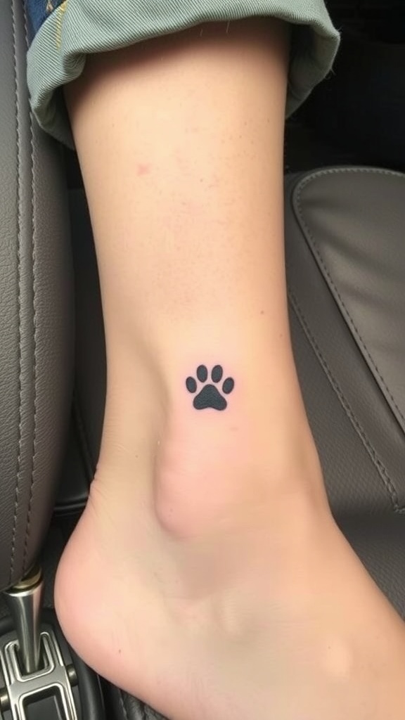 A tiny black paw print tattoo on the ankle.