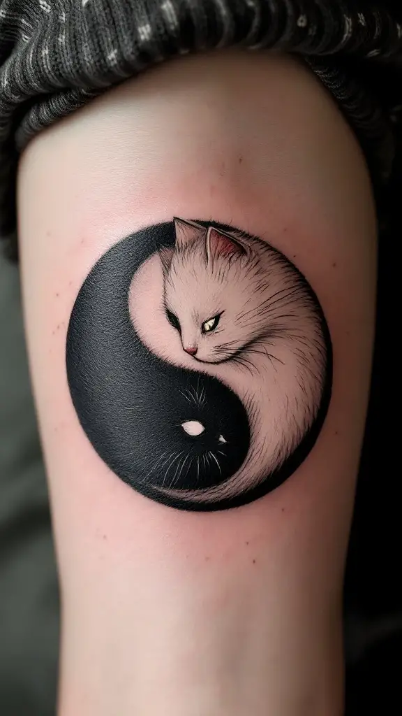 A tattoo of two cats forming a yin-yang symbol.