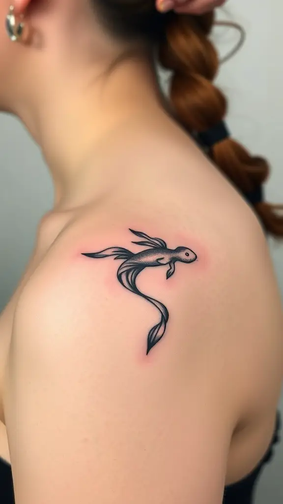 Minimalist Aquarius tattoo design on a person's shoulder