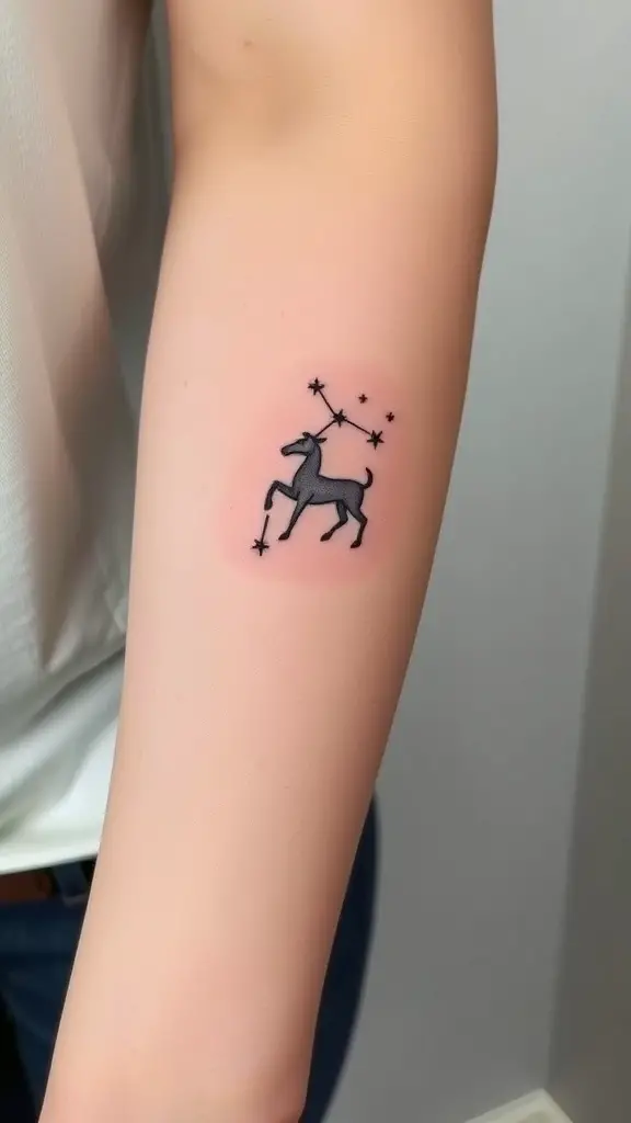 Minimalist Aries constellation tattoo on arm