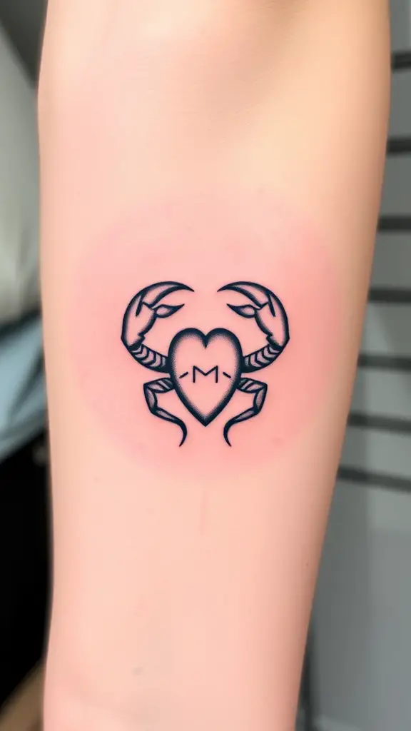 Minimalist Cancer zodiac tattoo in heart shape