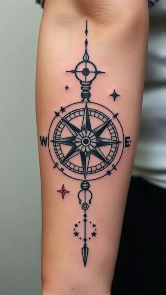 Celestial compass tattoo on a man's chest