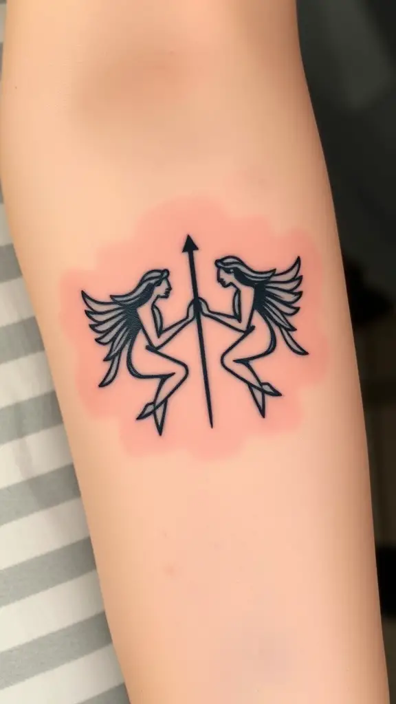 Minimalist Gemini tattoo featuring two abstract figures