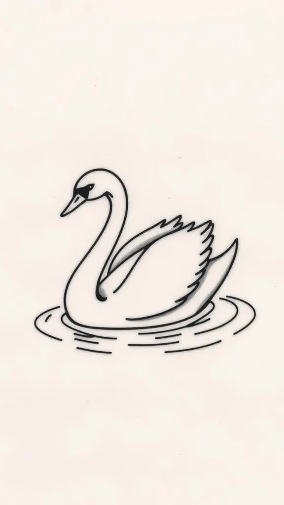 Fine line tattoo of a graceful swan in motion.
