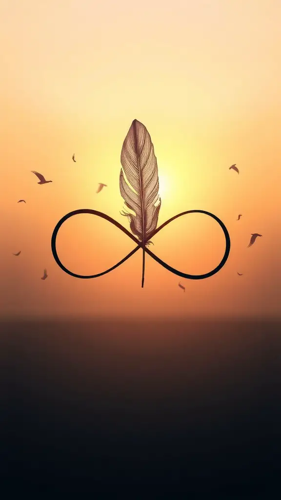 Tattoo design featuring an infinity loop intertwined with a feather