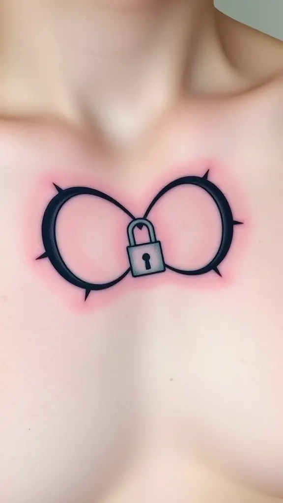 Minimalist infinity symbol tattoo with a lock