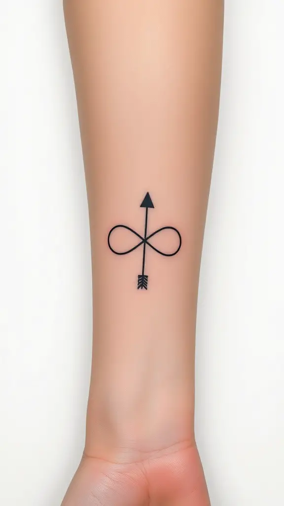 Minimalist infinity symbol tattoo with an arrow