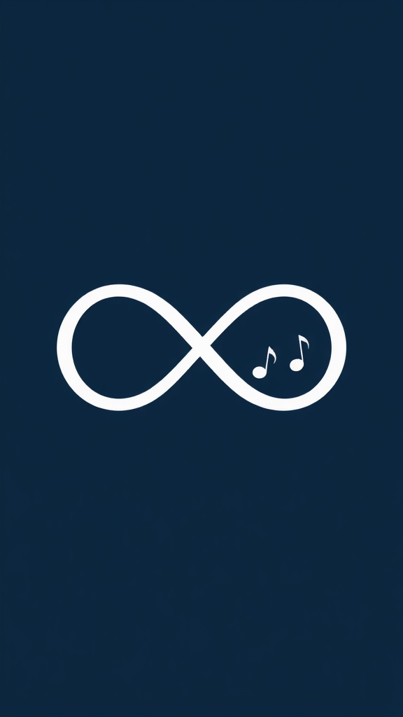 Minimalist tattoo design featuring an infinity symbol and music notes above a sneaker.