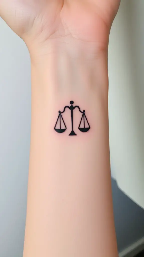 Minimalist Libra scales tattoo on a wrist