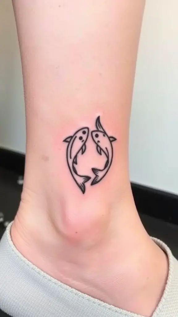 Minimalist Pisces fish tattoo on ankle