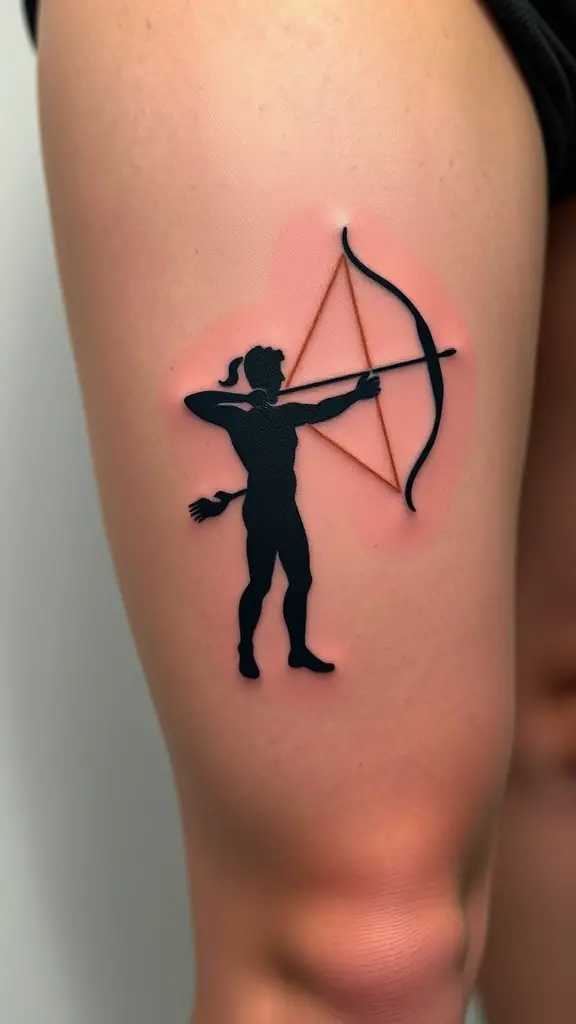 Minimalist silhouette tattoo of an archer representing the Sagittarius zodiac sign.