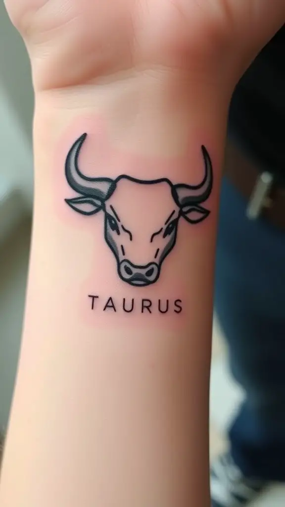 Minimalist Taurus bull tattoo on a person's wrist