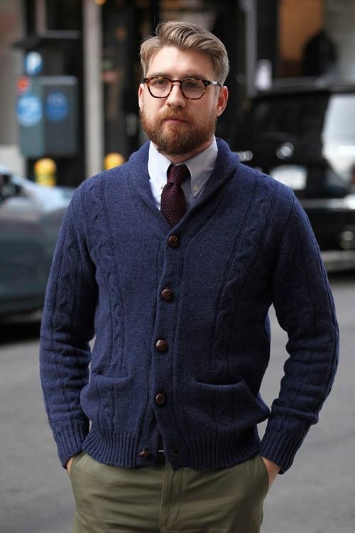 Men's Navy Shawl Cardigan, Blue Long Sleeve Shirt, Olive Chinos, Burgundy Tie Men's Navy Shawl Cardigan, Blue Long Sleeve Shirt, Olive Chinos, Burgundy Tie - navy blue cardigan outfit