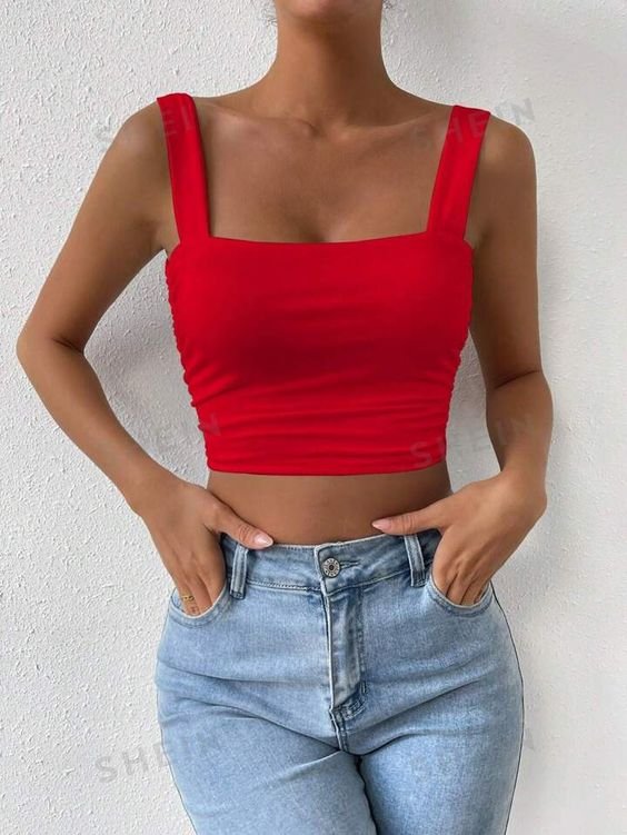 Ruched Red Crop Top