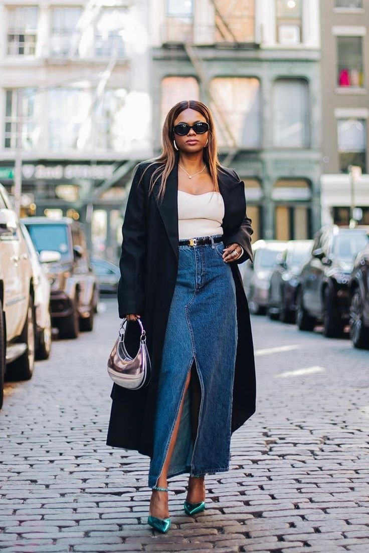 How to Style a Denim Maxi Skirt — 10 Stunning Denim Skirt Outfit Ideas How to Style a Denim Maxi Skirt — 10 Stunning Denim Skirt Outfit Ideas - jean skirt outfits winter