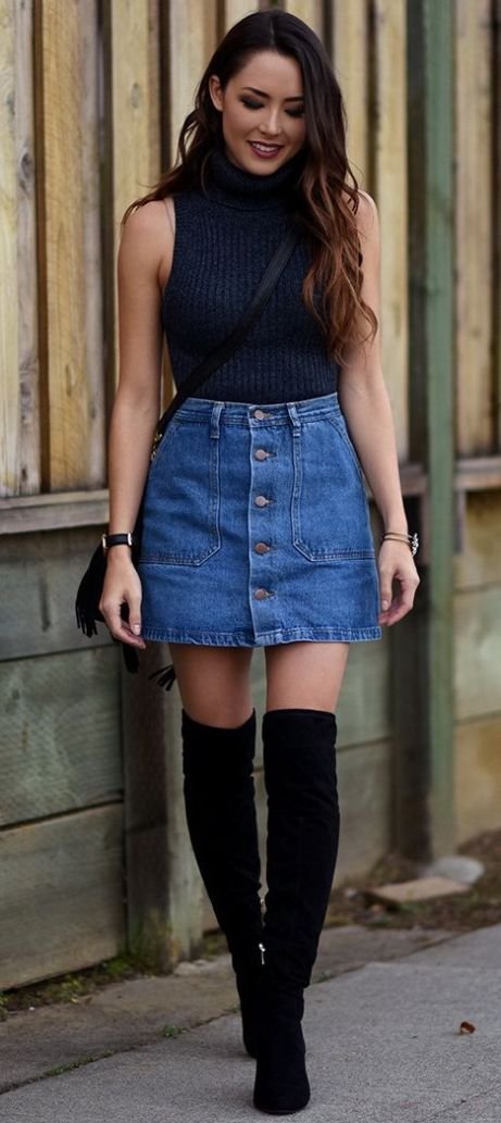 5 Tips For How To Wear A Denim Skirt - Society19 5 Tips For How To Wear A Denim Skirt - Society19 - jean skirt outfits winter
