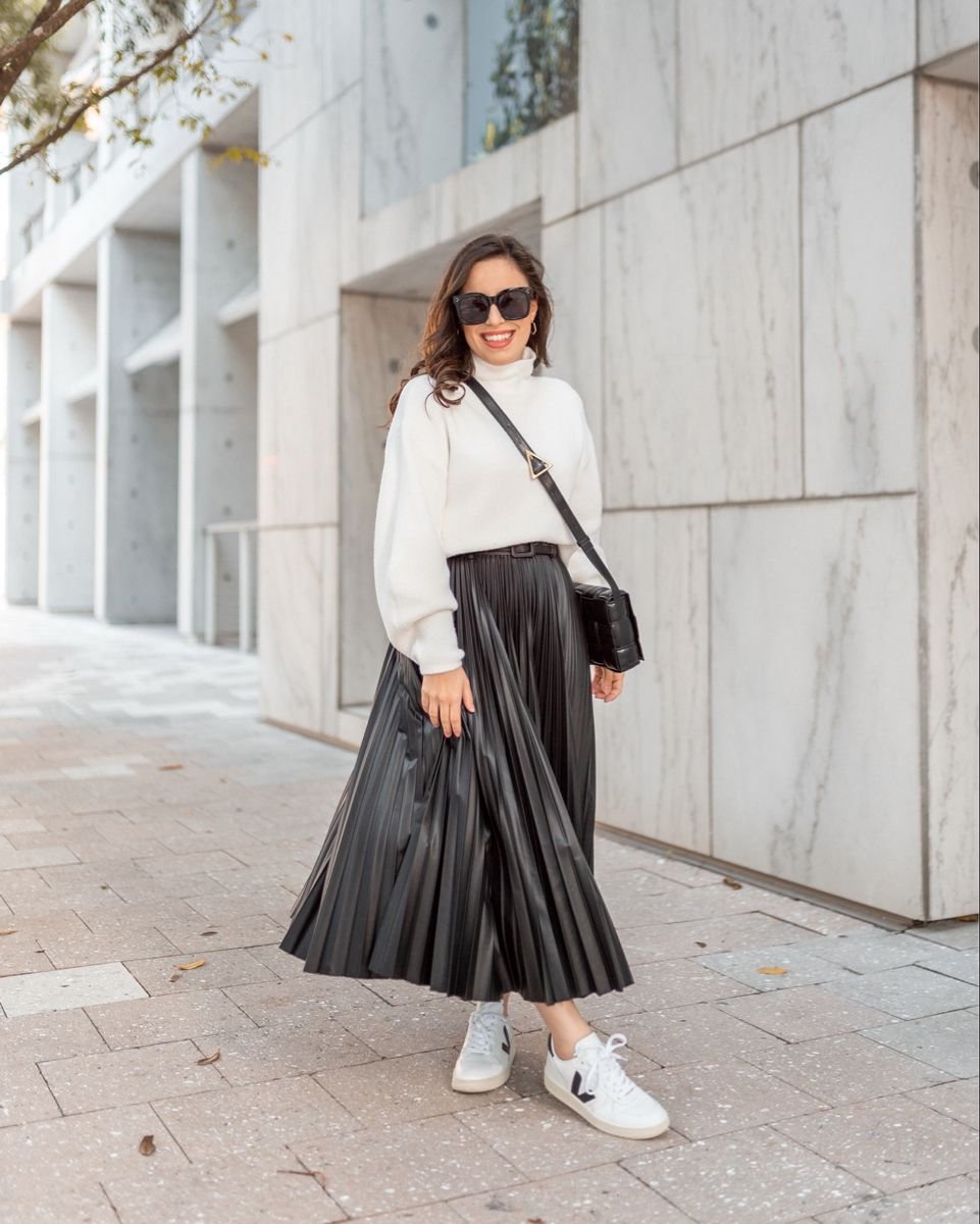 Black Faux Leather Midi Skirt Outfit Black Faux Leather Midi Skirt Outfit - leather midi skirt outfit