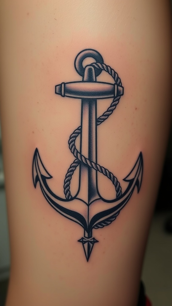 3D tattoo of an anchor wrapped in rope