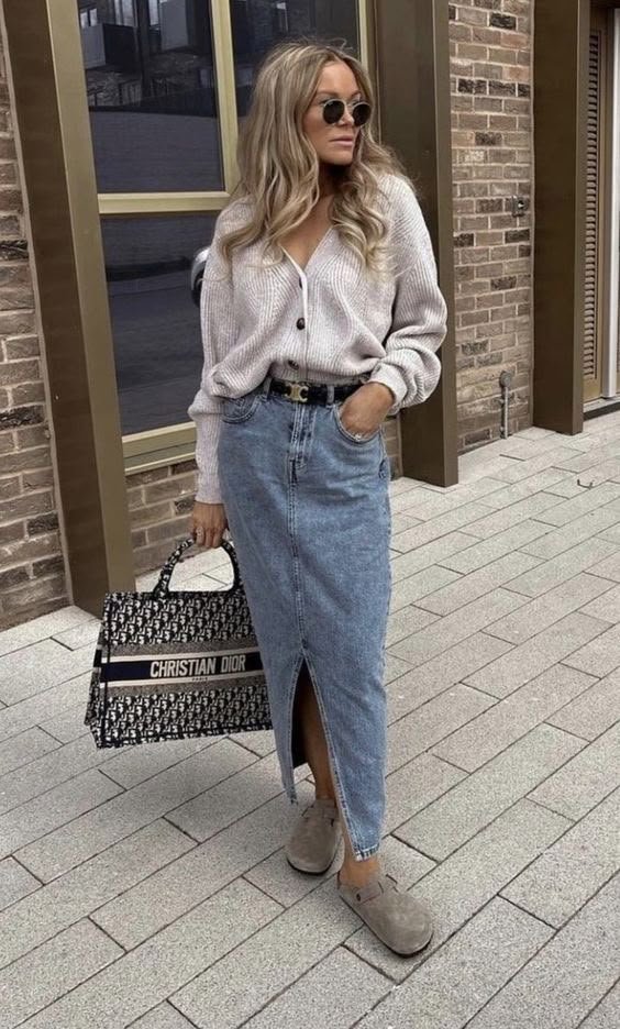 jean skirt outfits winter
