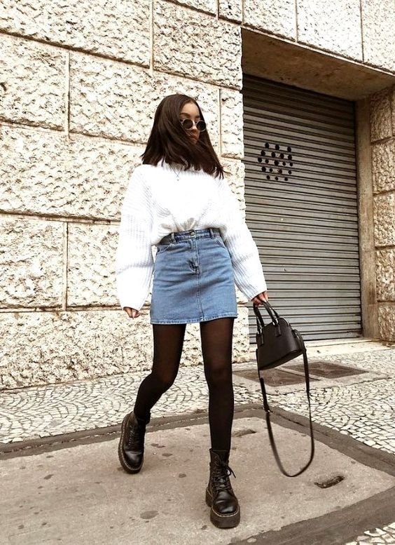 Mini Skirt Mini Skirt - jean skirt outfits winter