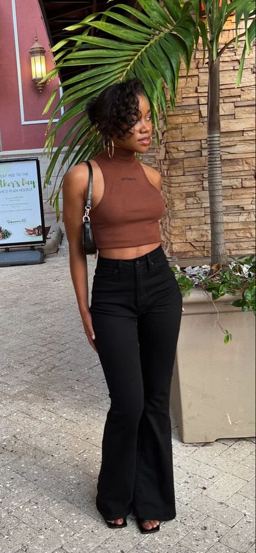 brown flare leggings outfit