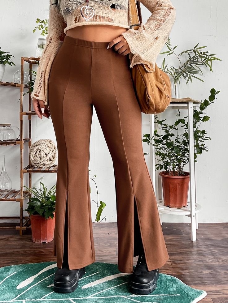 brown flare leggings outfit