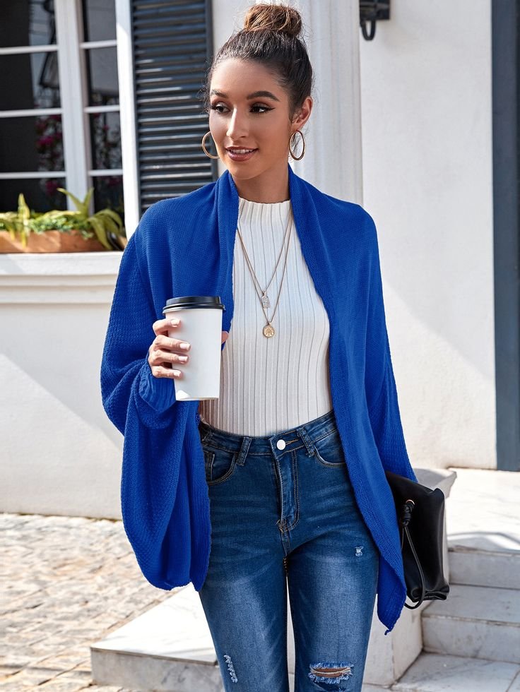 Solid Batwing Sleeve Cardigan Solid Batwing Sleeve Cardigan - navy blue cardigan outfit